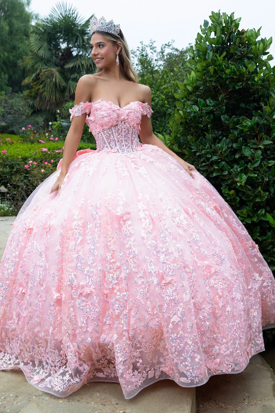 3D Butterfly Off Shoulder Ball Gown by GLS Gloria GL3526