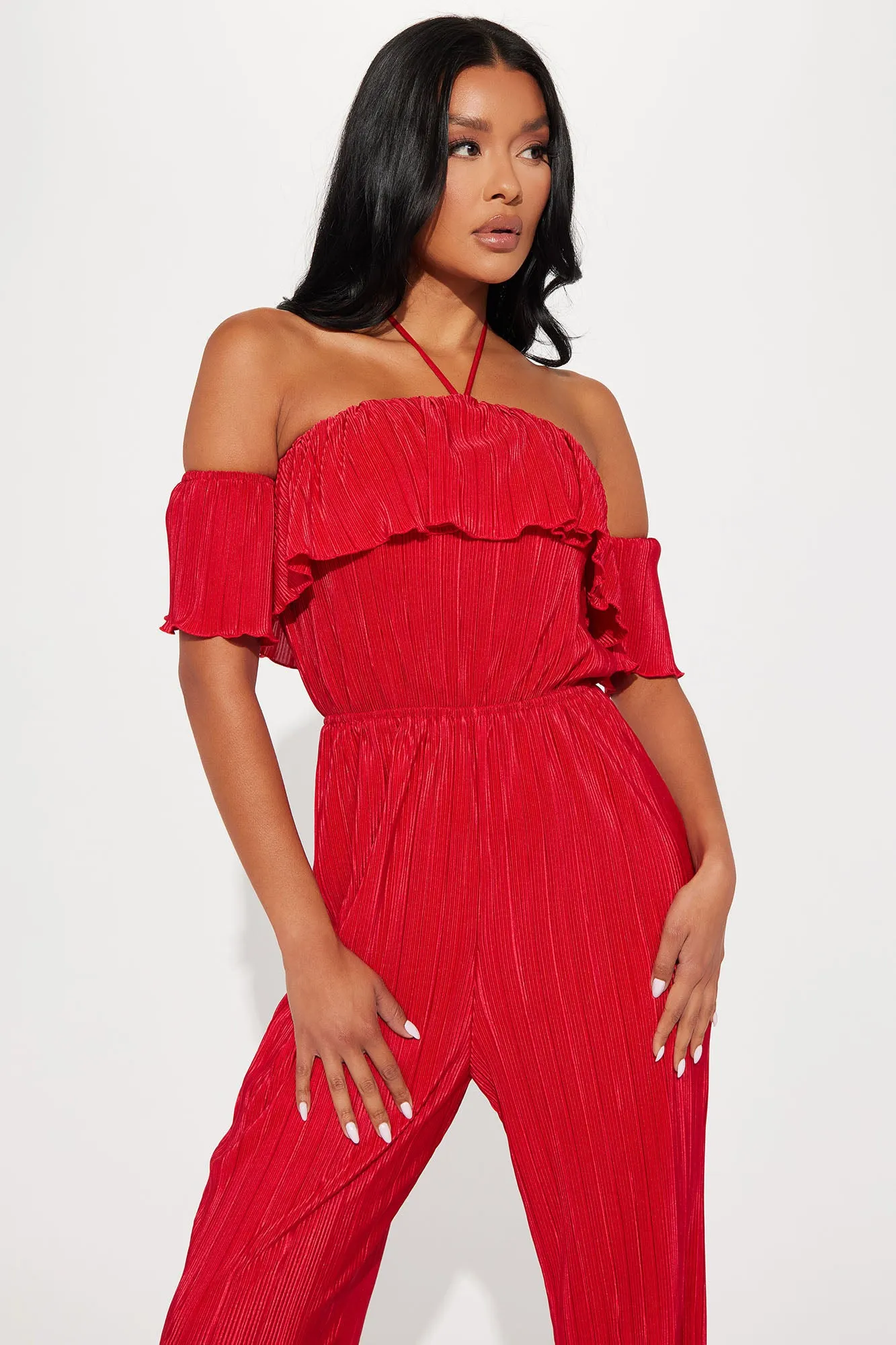 Adrianna Plisse Jumpsuit - Red