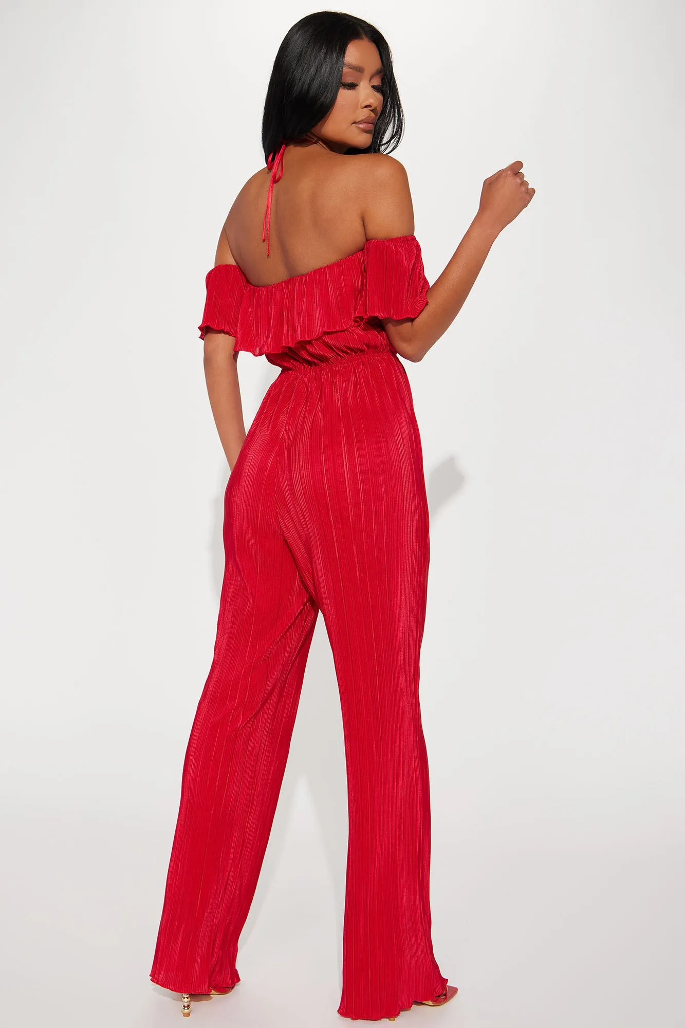 Adrianna Plisse Jumpsuit - Red