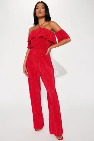 Adrianna Plisse Jumpsuit - Red