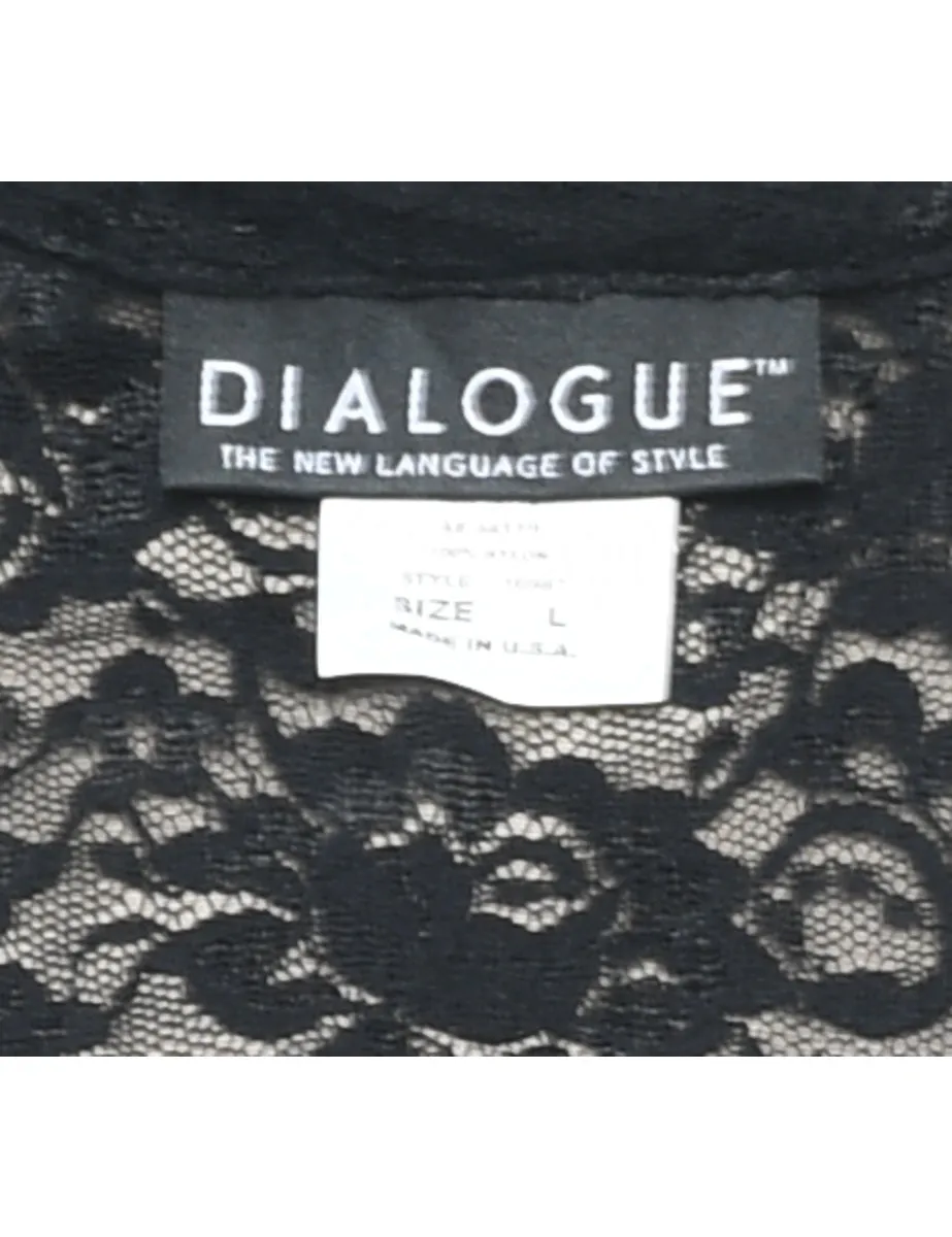 Black Floral Lace 1990s Sheer Blouse - L