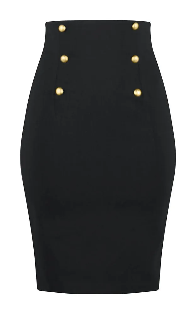 Black Retro Glam High Waist Pin Up Pencil Skirt