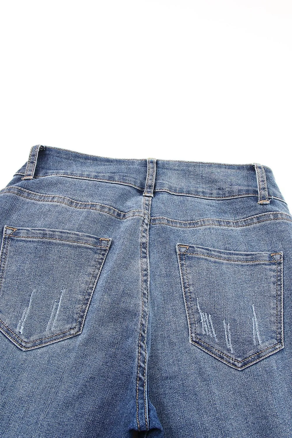Blue Distressed High Waist Straight Leg Denim Jeans