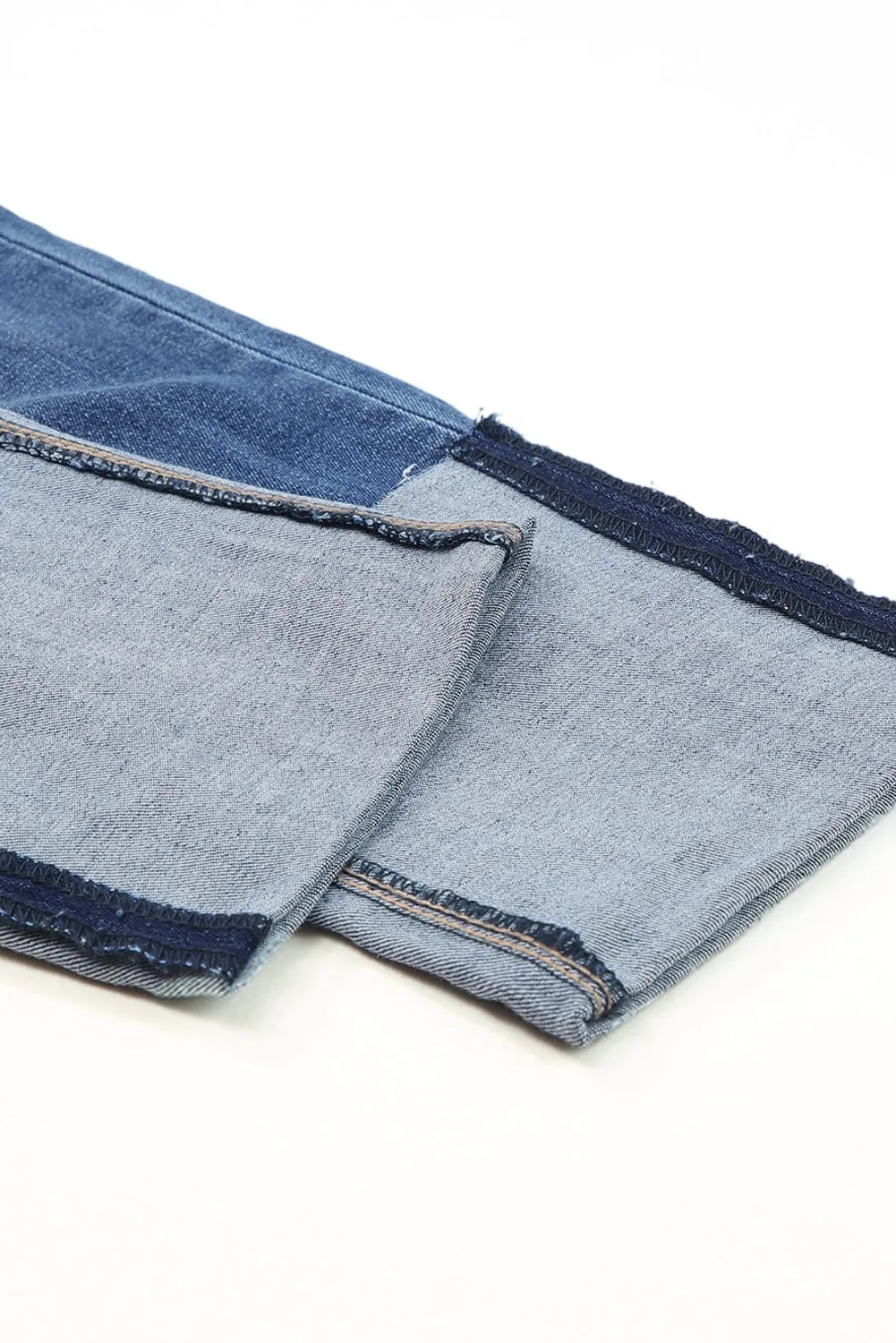 Blue Distressed High Waist Straight Leg Denim Jeans
