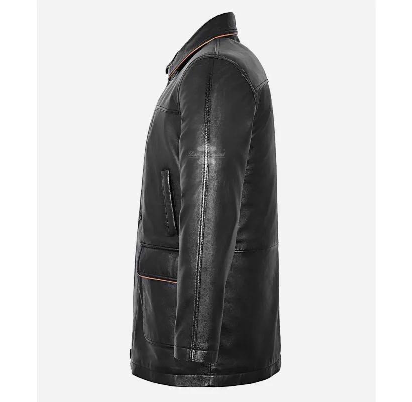 Bradley Mens Leather BLAZER Jacket Classic Loose Fit Hip Length Jacket