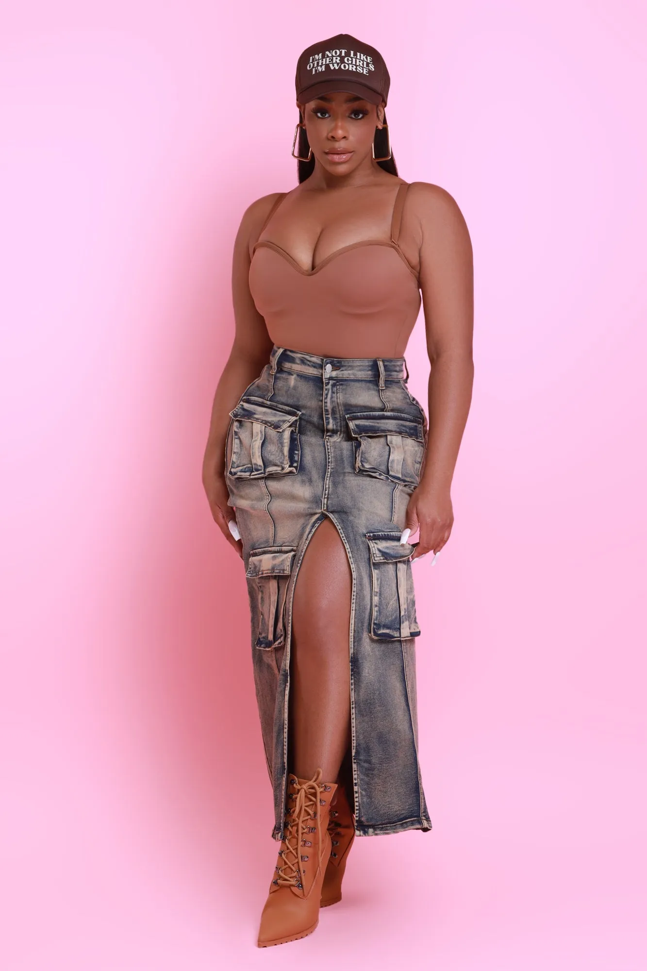 Bring It Back Denim Cargo Skirt - Vintage Blue