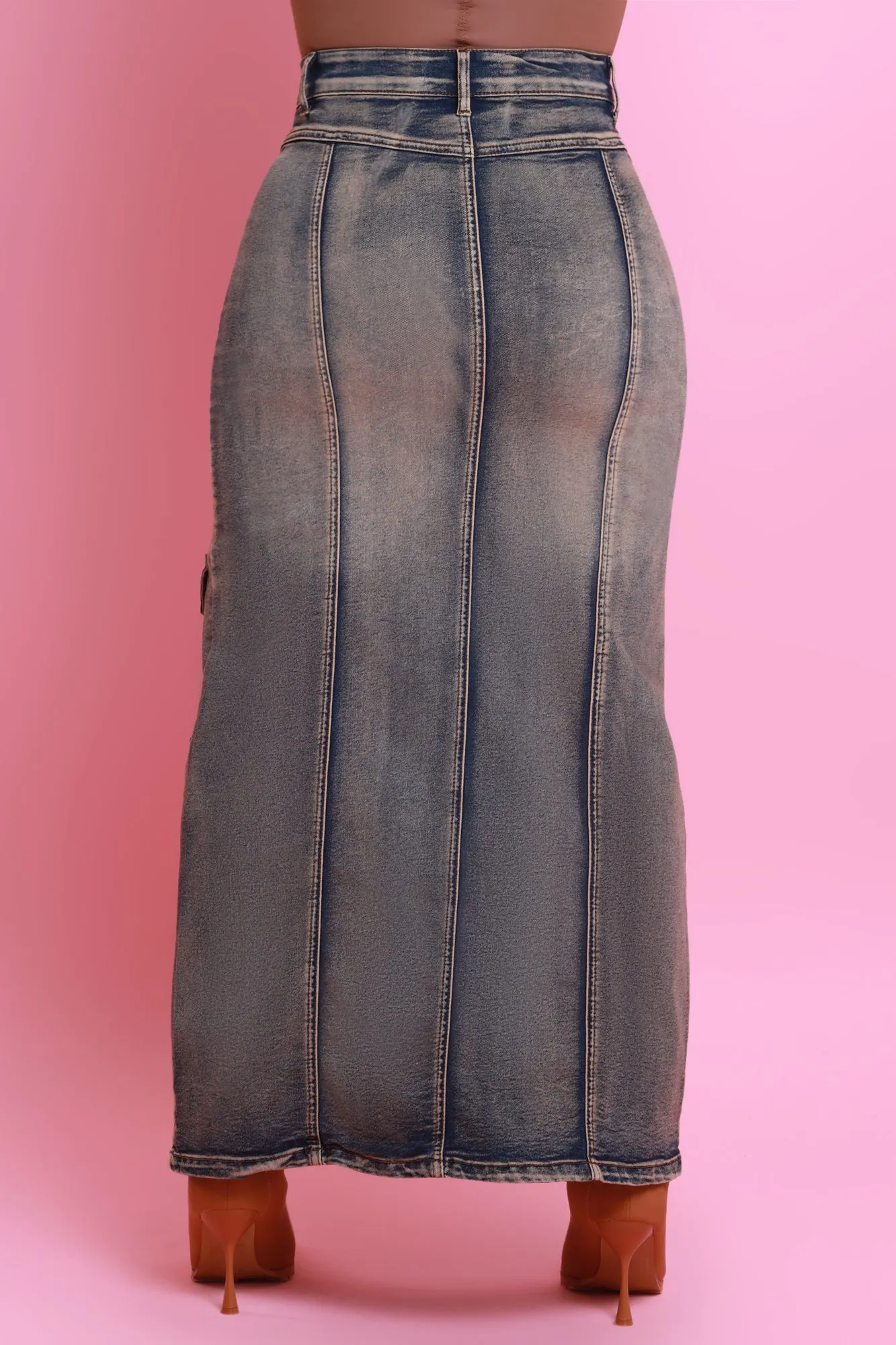 Bring It Back Denim Cargo Skirt - Vintage Blue