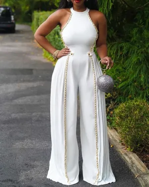Chain Decor Sleeveless Wide Leg Jumpsuit