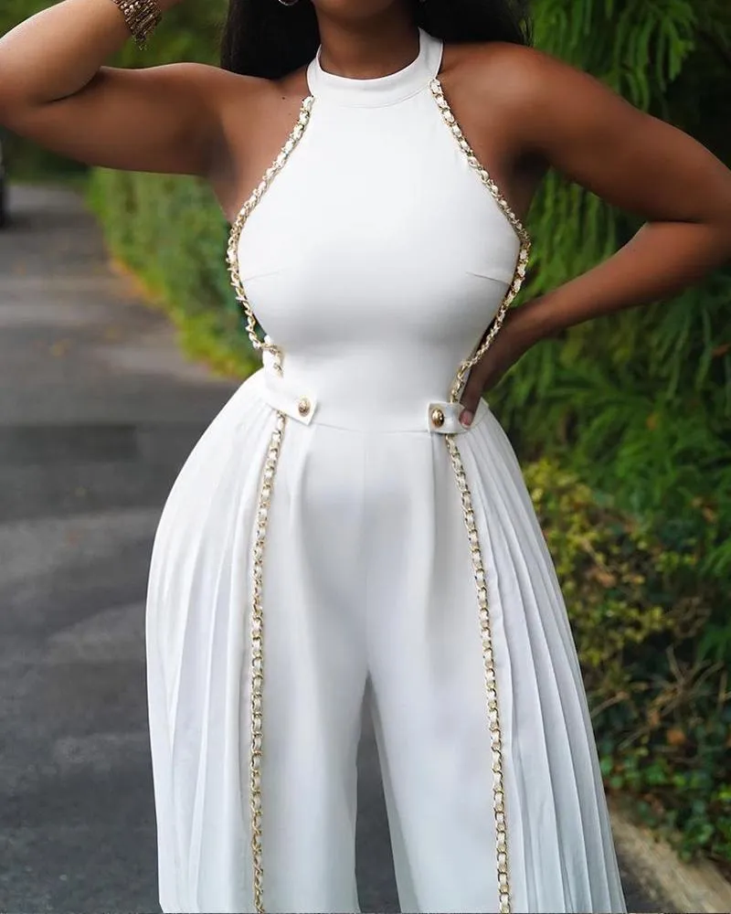 Chain Decor Sleeveless Wide Leg Jumpsuit
