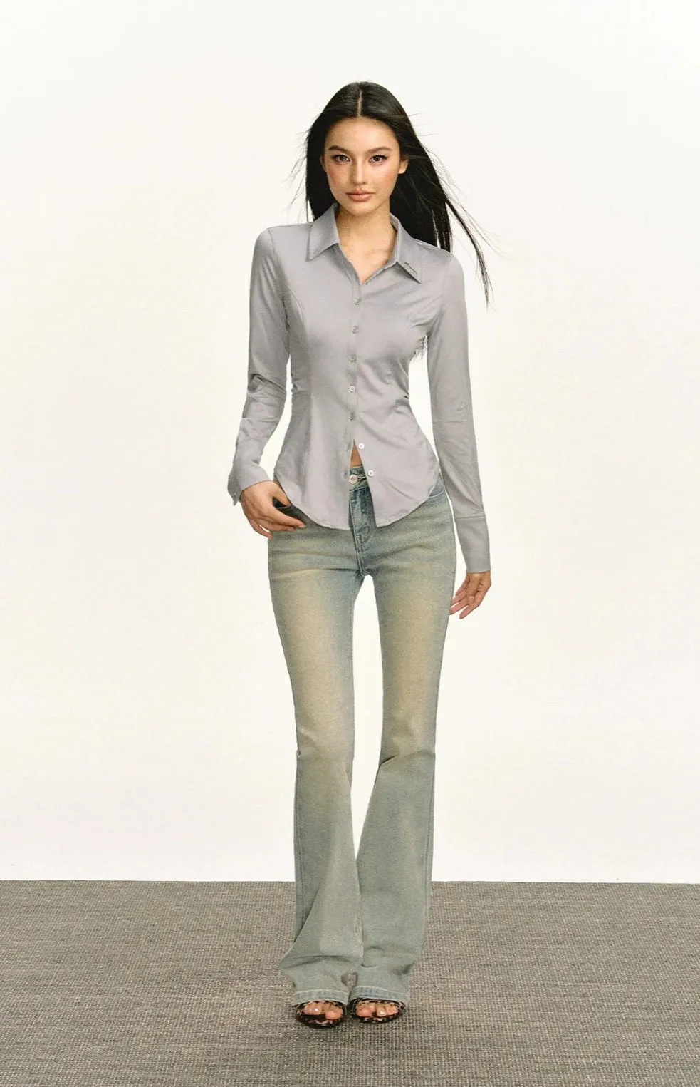 Classic Button-Up Long Sleeve Blouse