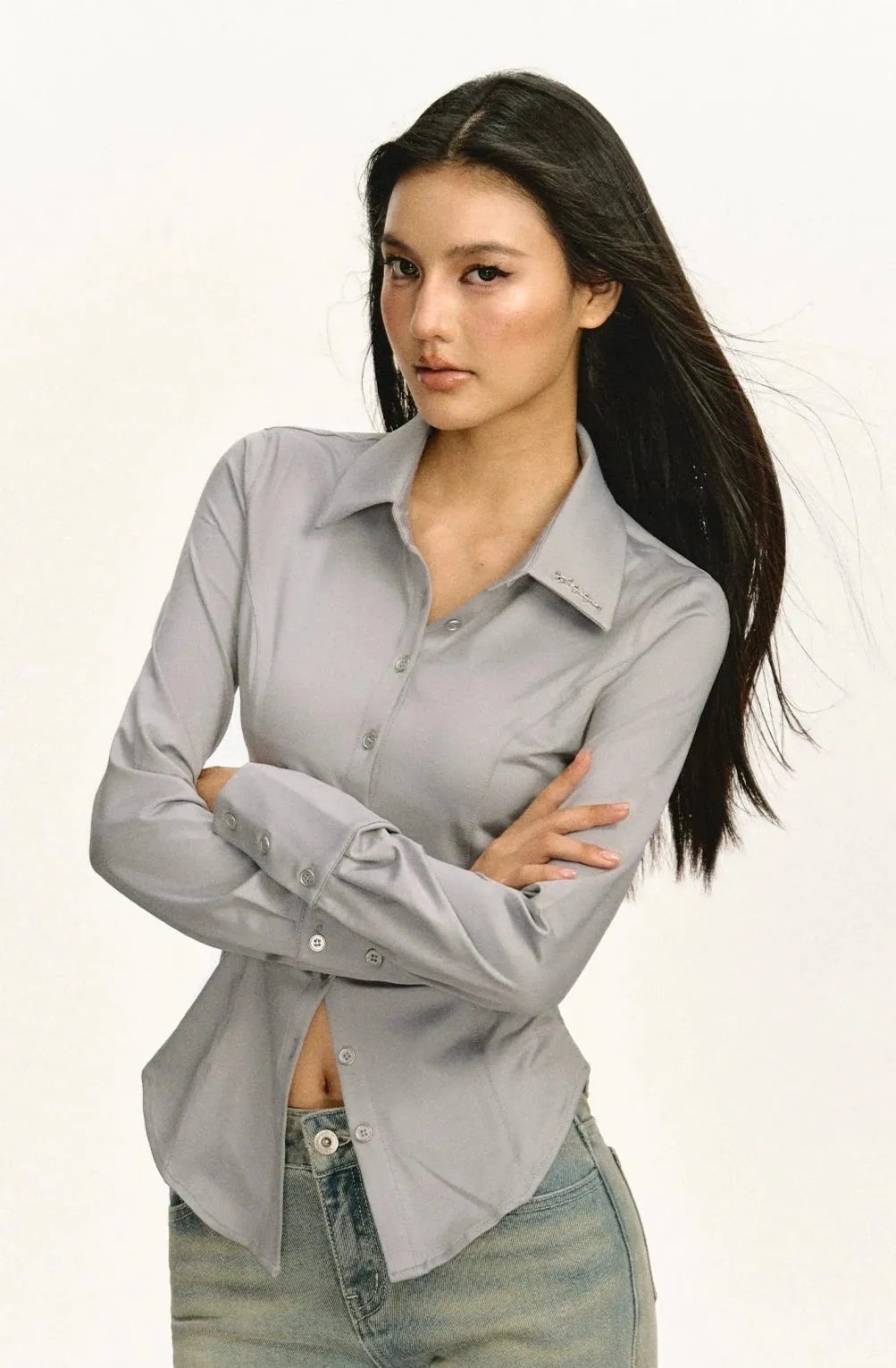 Classic Button-Up Long Sleeve Blouse