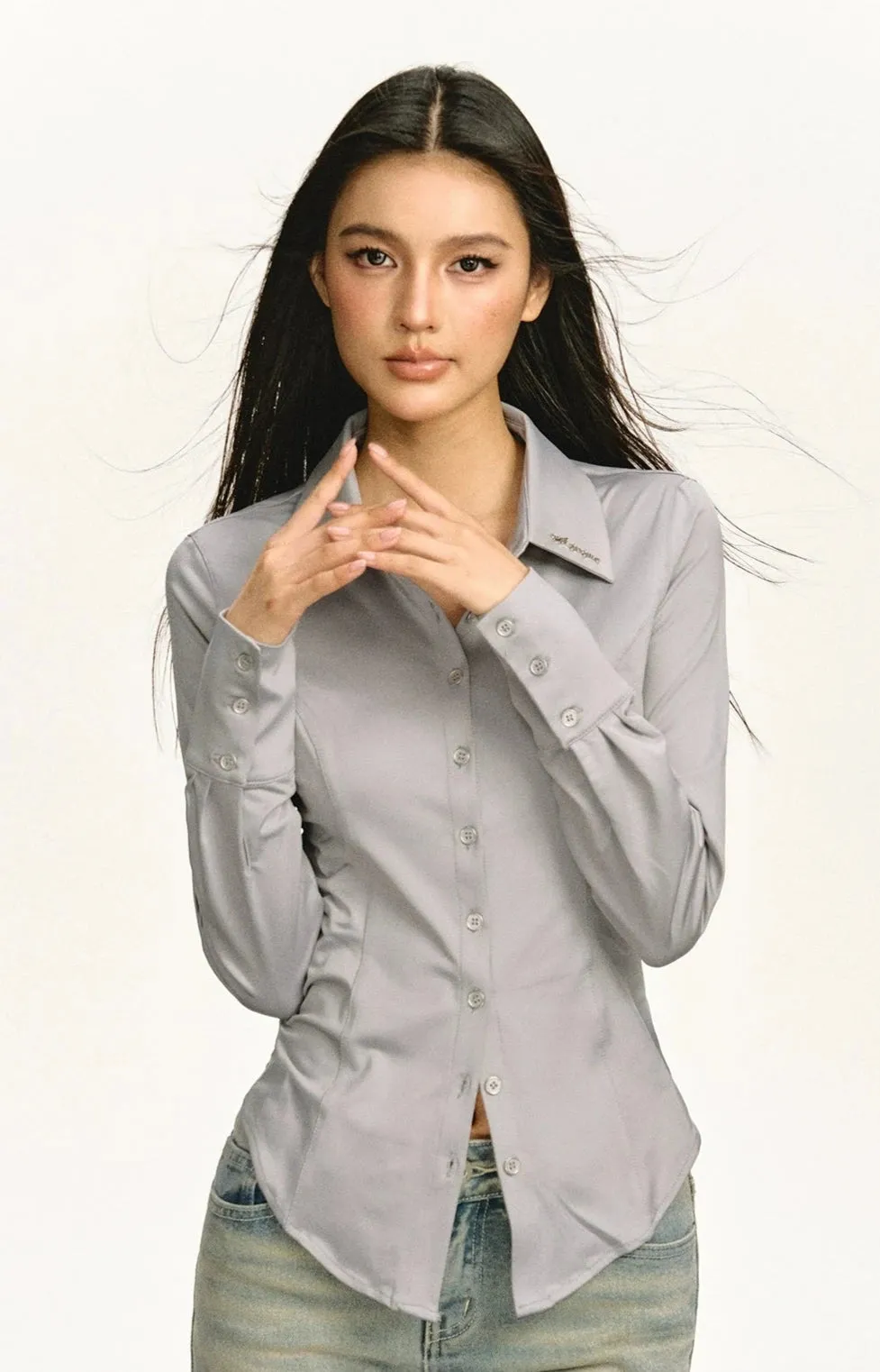 Classic Button-Up Long Sleeve Blouse