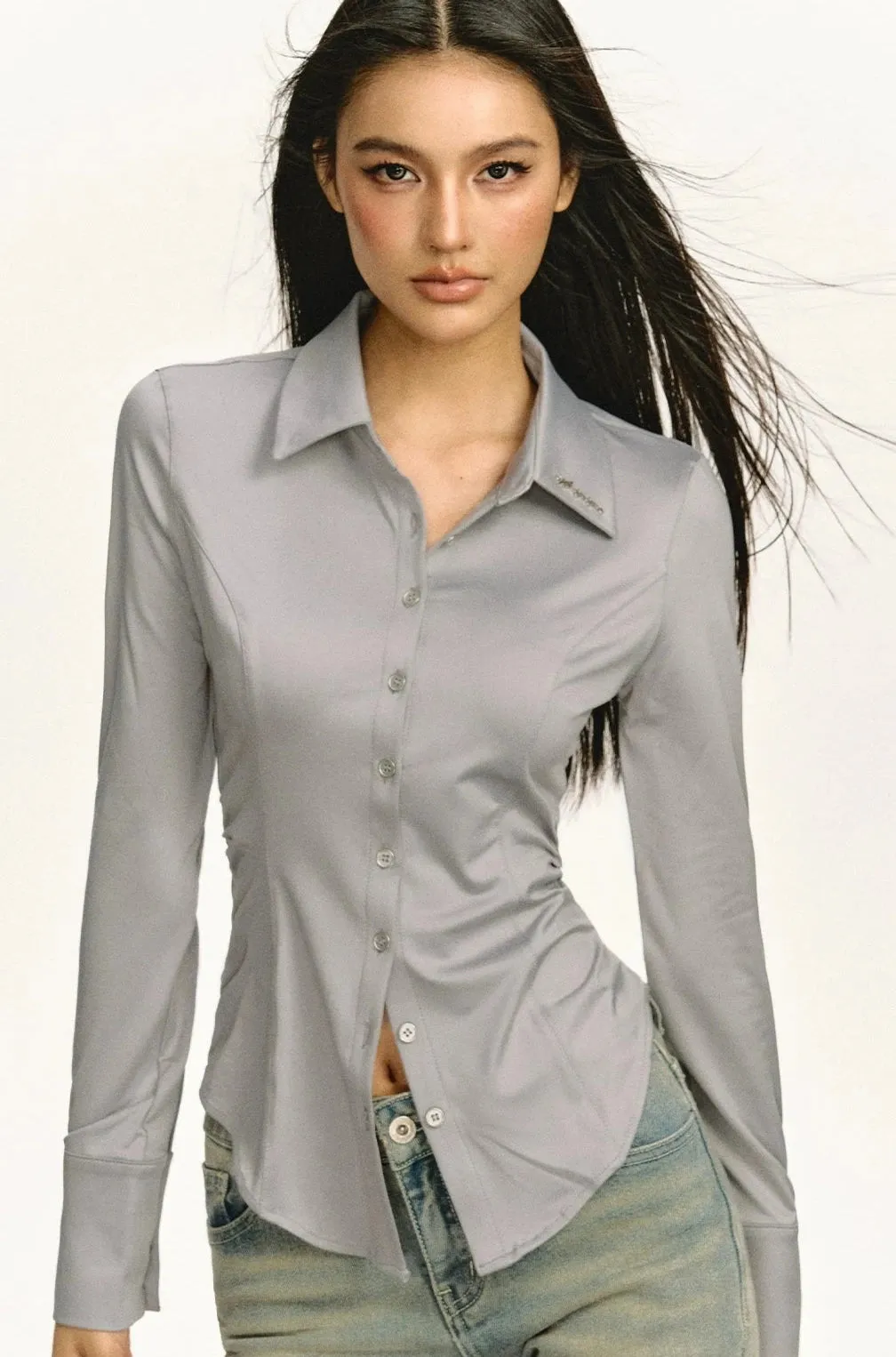 Classic Button-Up Long Sleeve Blouse
