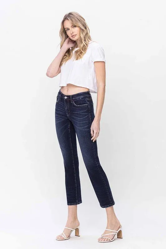 Dark Wash Mid Rise Straight Jeans