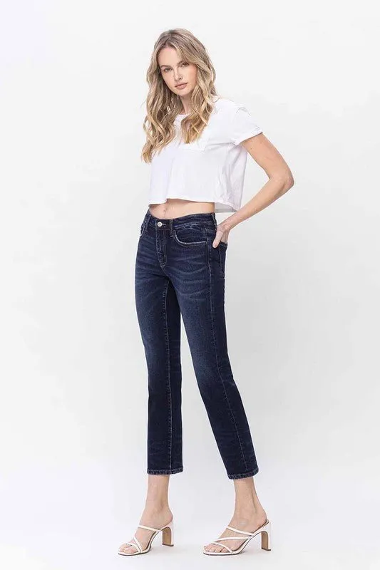 Dark Wash Mid Rise Straight Jeans