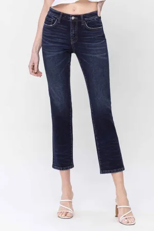 Dark Wash Mid Rise Straight Jeans