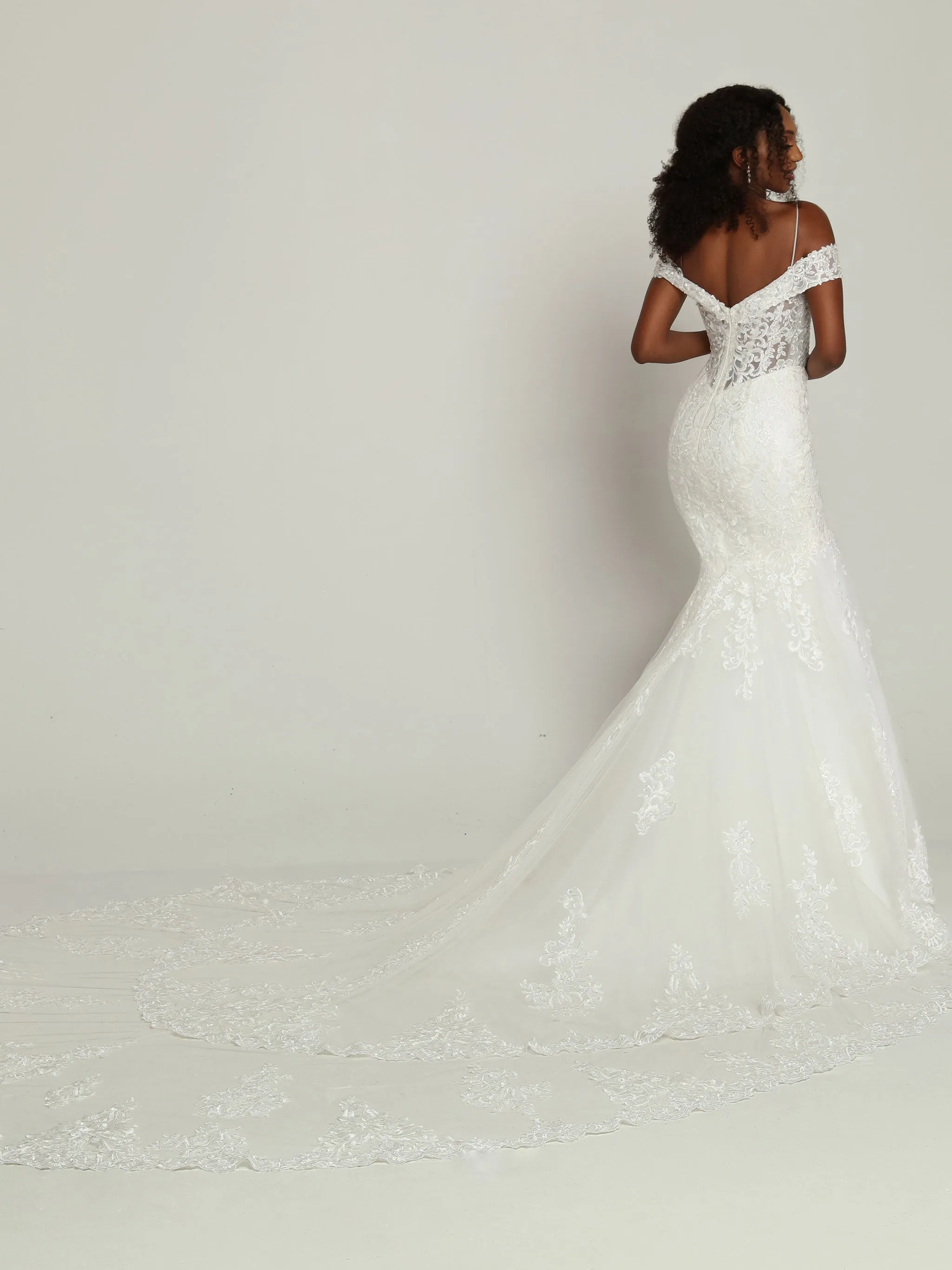 Davinci Bridal 50686 Sheer Beaded off the shoulder mermaid Wedding Dress Bridal Gown Train