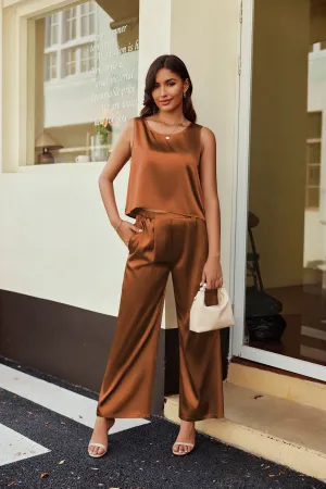 Ekouaer Silk Satin Sleeveless Pajama Sets (US Only)