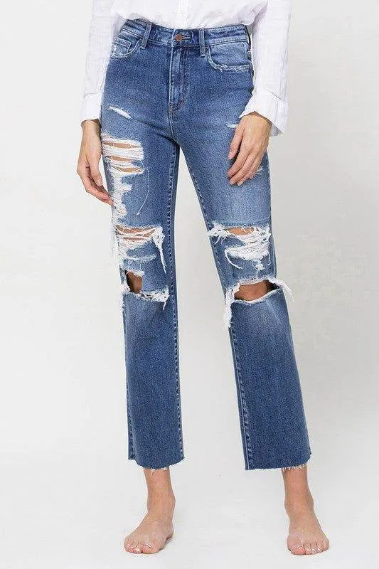 Flying Monkey | Distressed High Rise Ankle Relaxed Straight