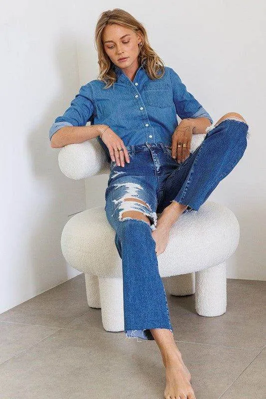 Flying Monkey | Distressed High Rise Ankle Relaxed Straight