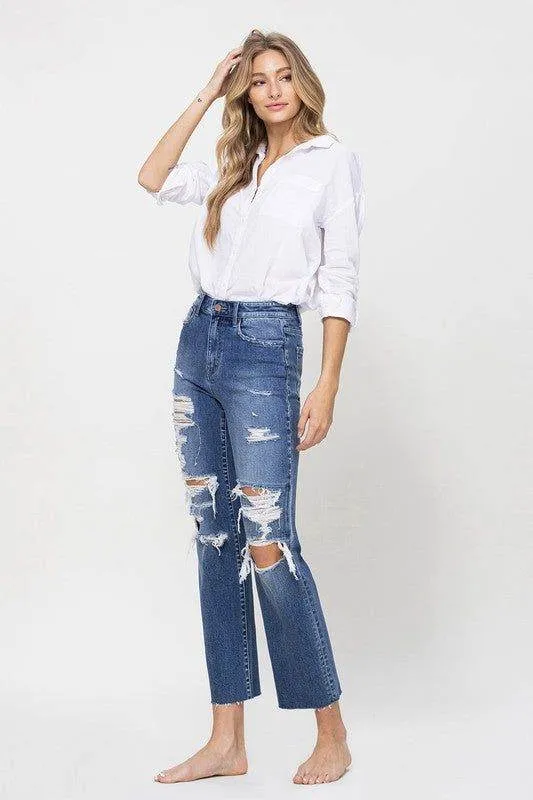 Flying Monkey | Distressed High Rise Ankle Relaxed Straight