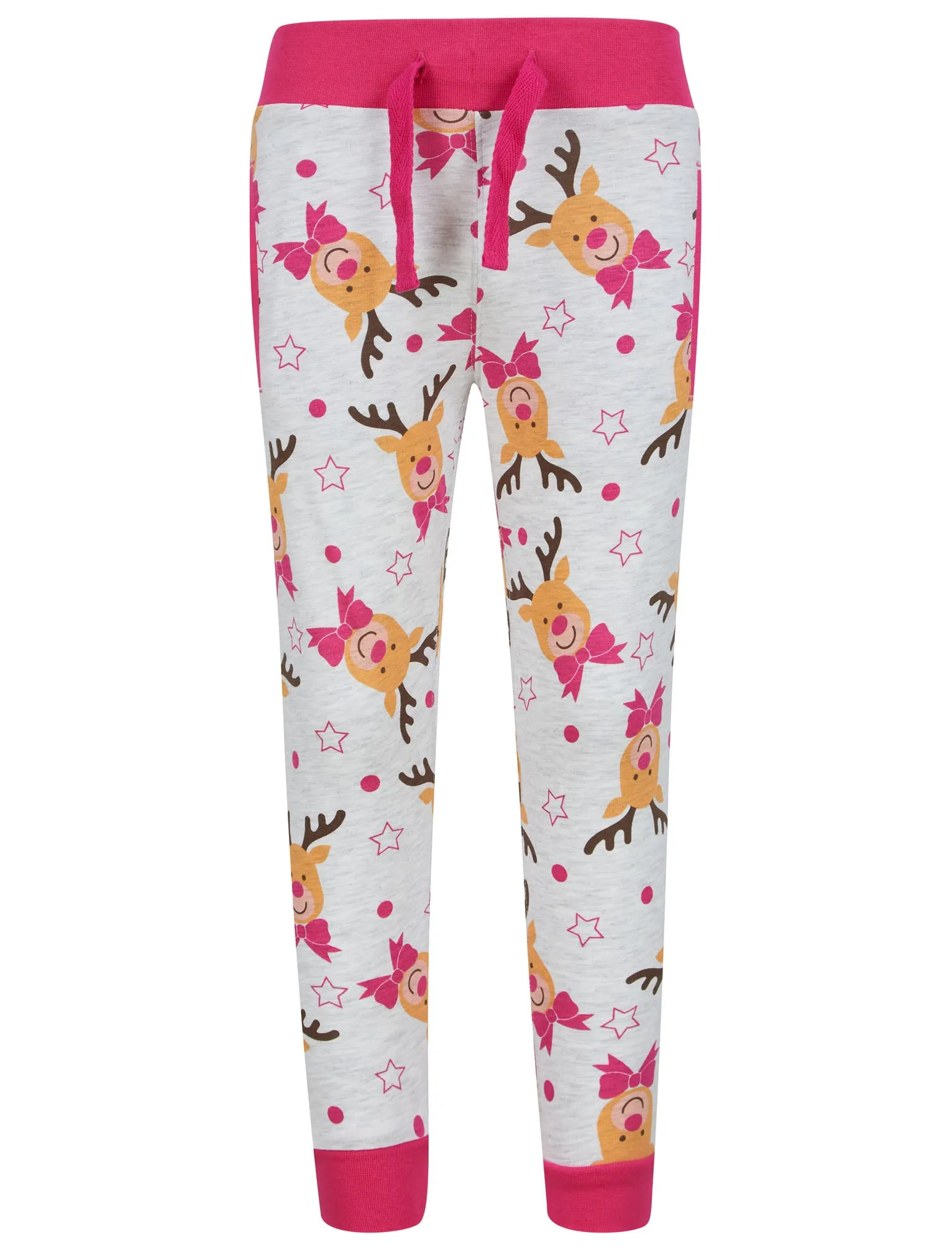 Girl's Rudolph Repeat Motif 2PC Lounge Pyjama Set in Ice Grey Marl - Merry Christmas Kids (4-12yrs)