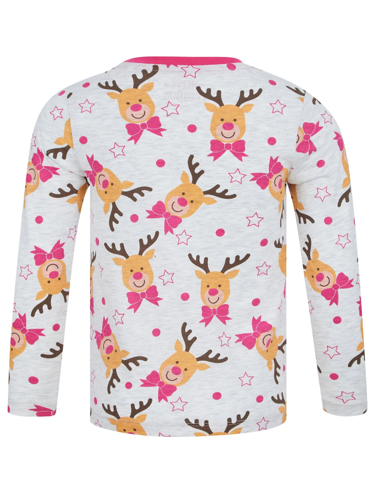 Girl's Rudolph Repeat Motif 2PC Lounge Pyjama Set in Ice Grey Marl - Merry Christmas Kids (4-12yrs)