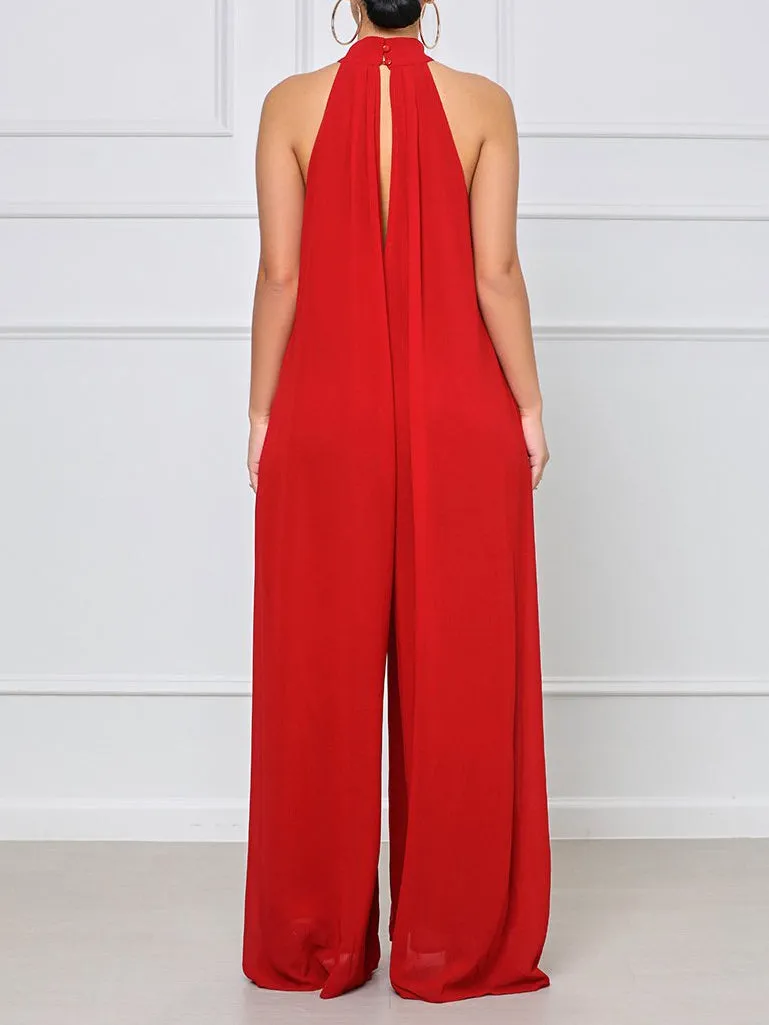 Halter Chiffon Wide Leg Jumpsuit