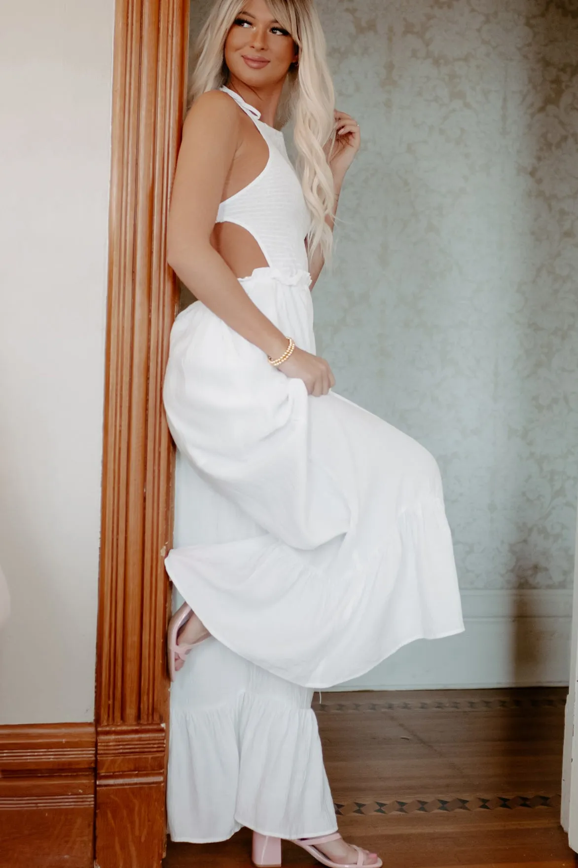 Halter Ego Wide Leg Halter Jumpsuit (Off White)