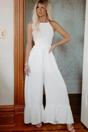 Halter Ego Wide Leg Halter Jumpsuit (Off White)