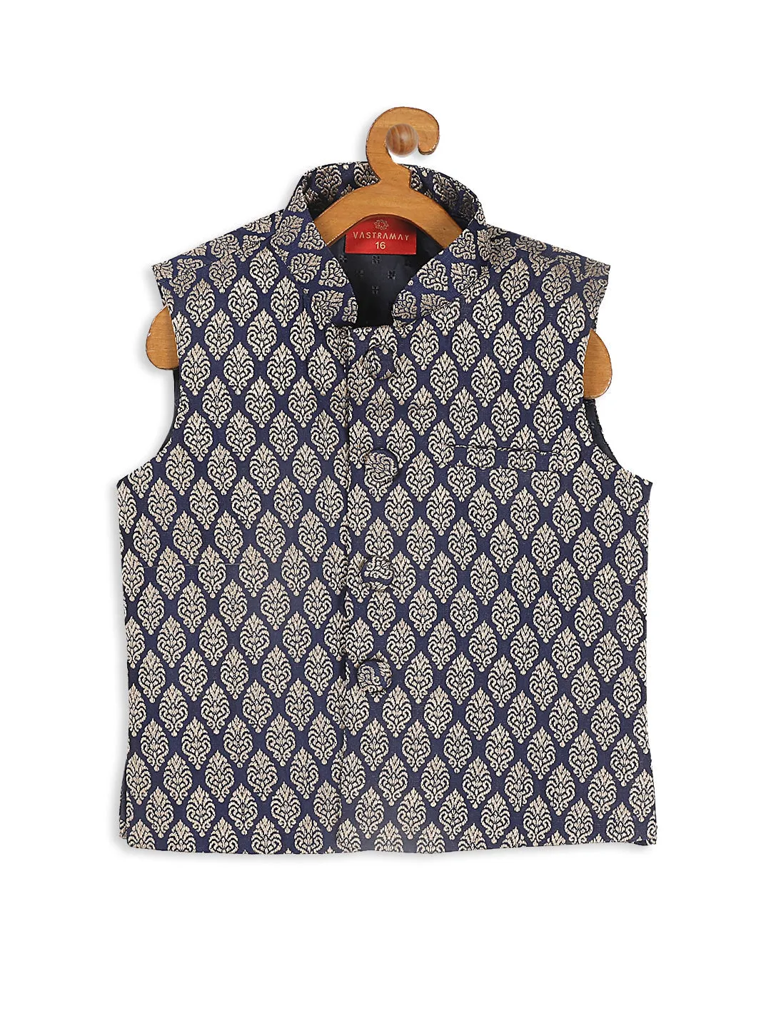Jashvi Boy's Blue Woven Design Slim Fit Nehru Jacket