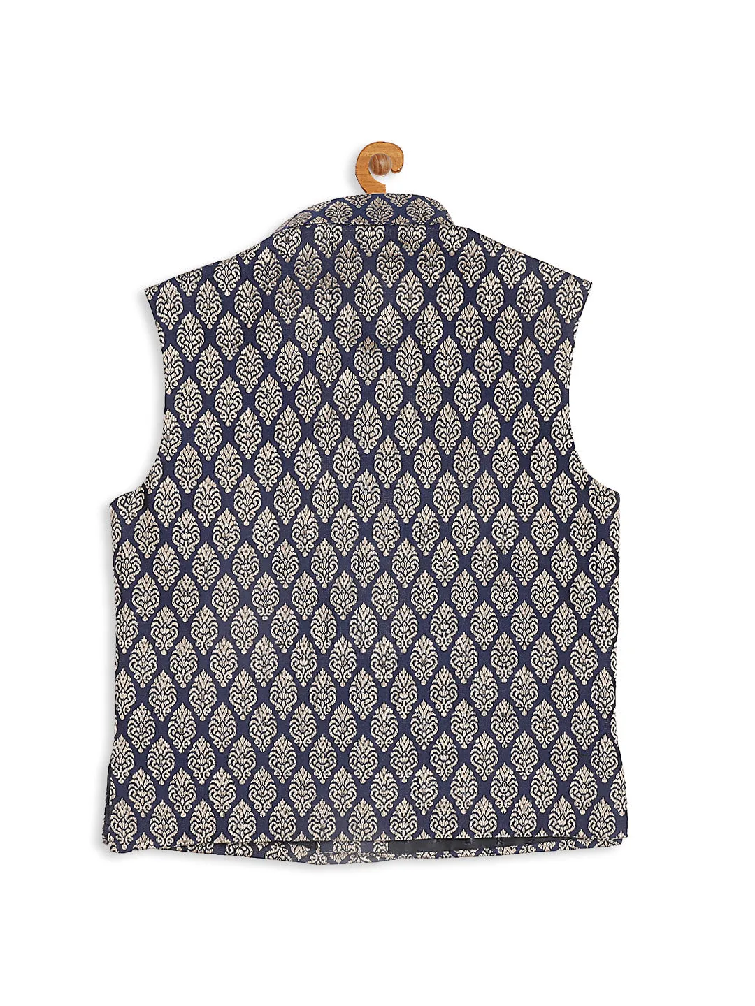 Jashvi Boy's Blue Woven Design Slim Fit Nehru Jacket