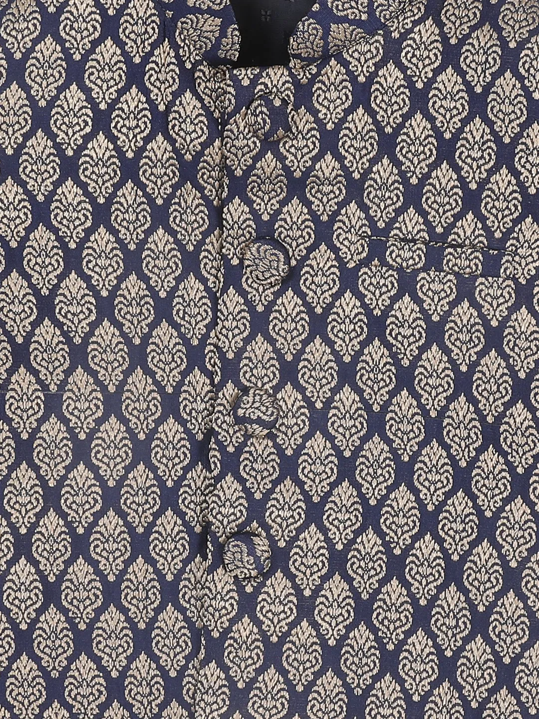 Jashvi Boy's Blue Woven Design Slim Fit Nehru Jacket