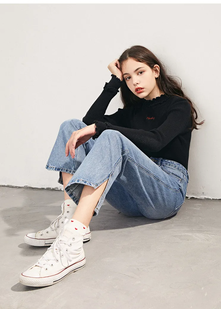 LEDDIN DESIGN STRAIGHT LEG JEANS WITH SIDE SPLIT DETAIL