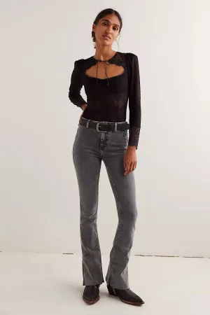 Level Up Slit Slim Flare Jeans - Ridge Grey
