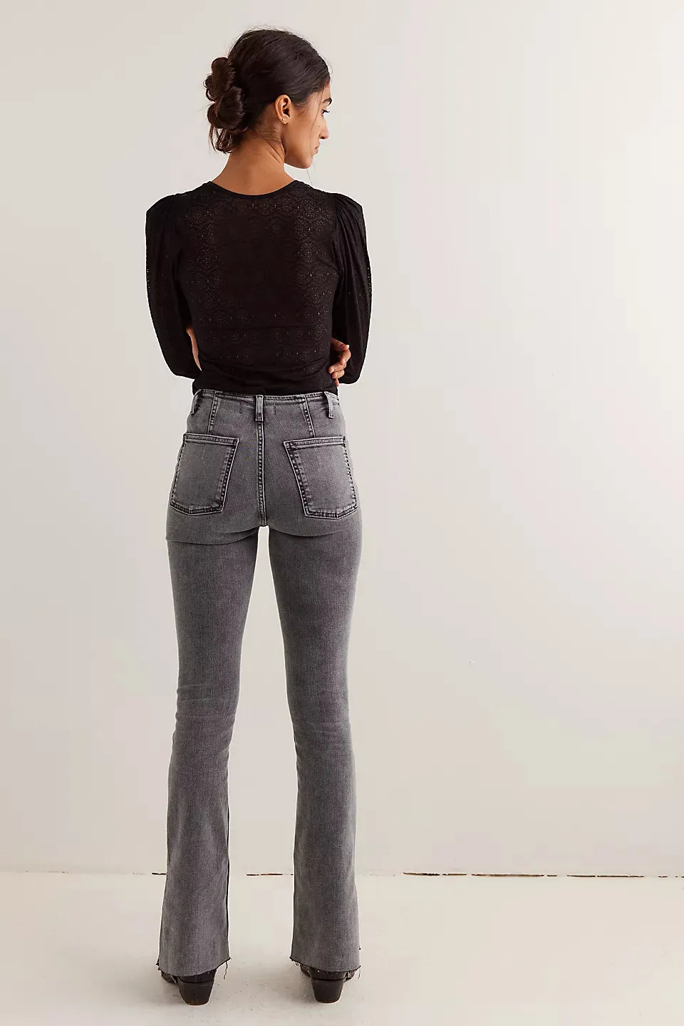 Level Up Slit Slim Flare Jeans - Ridge Grey