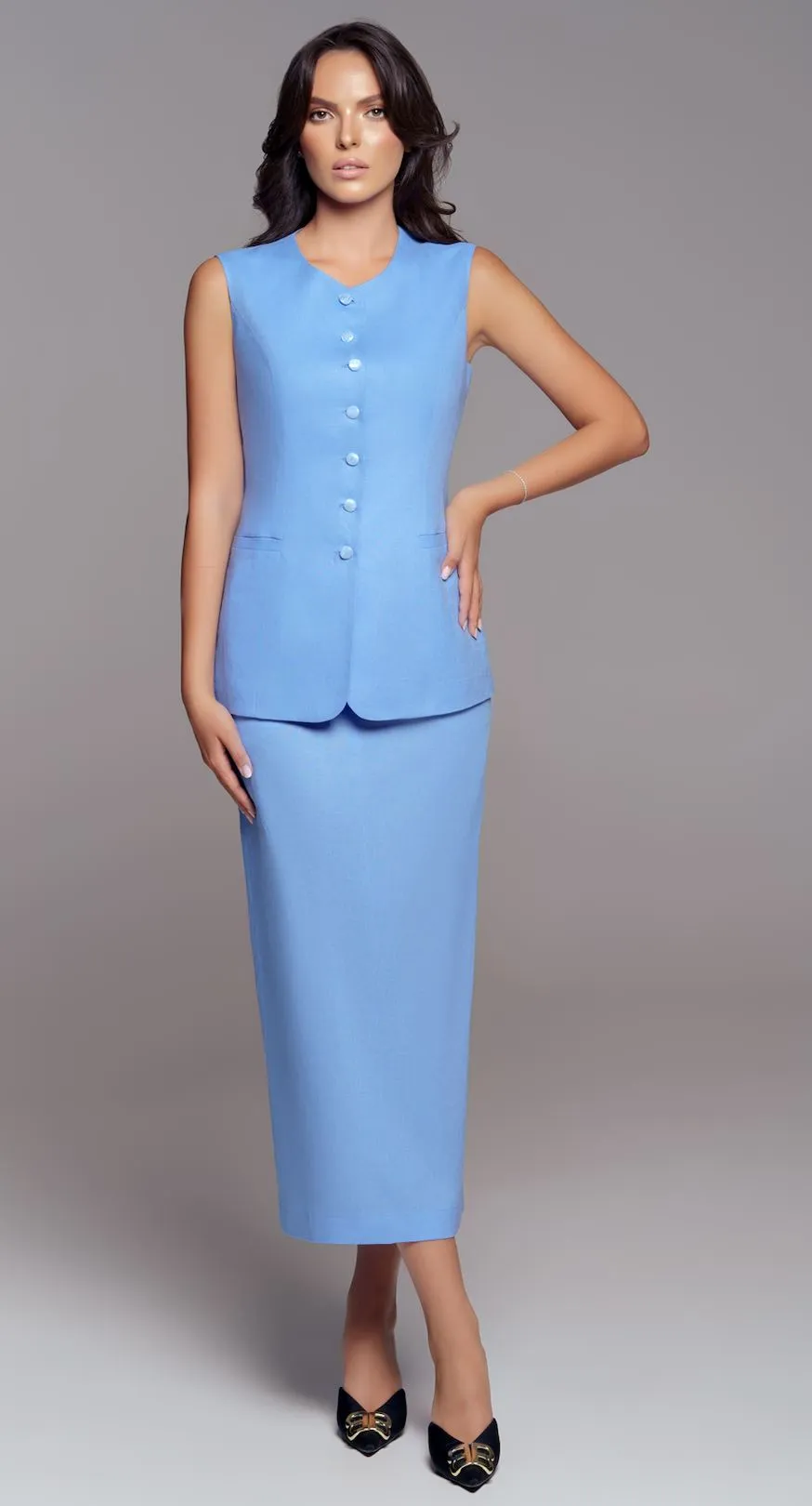 Linen suit ESTHER (waistcoat   midi skirt)