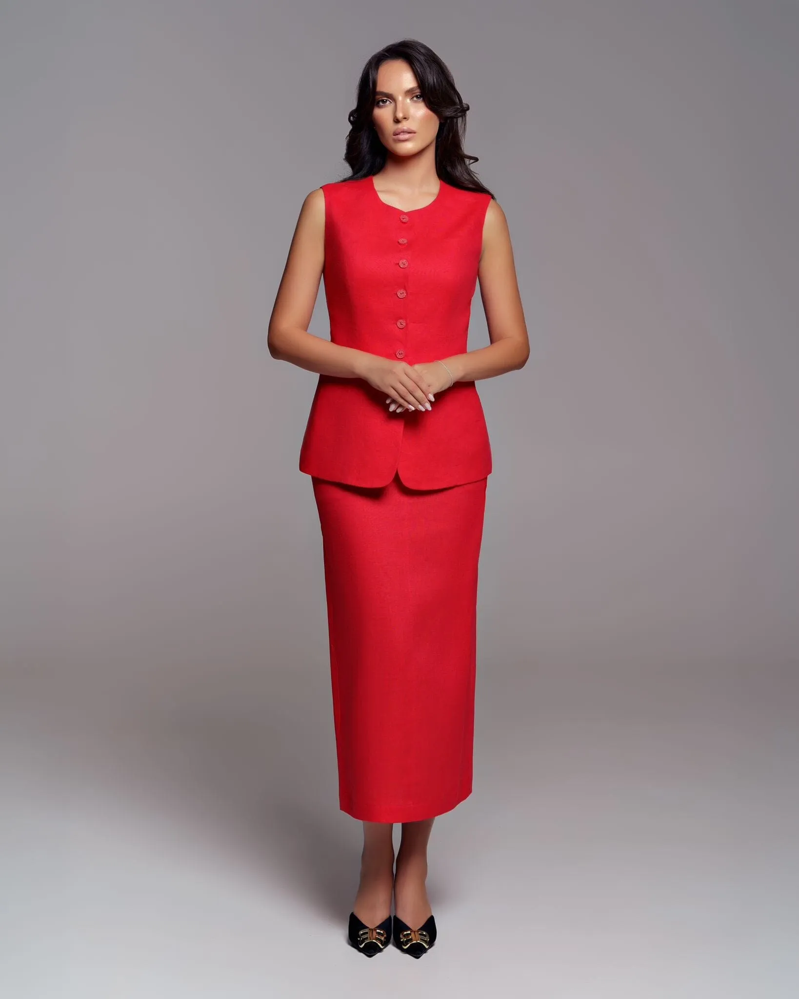 Linen suit ESTHER (waistcoat   midi skirt)