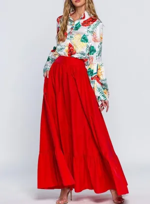 Long Ruffle Sleeves Floral Blouse