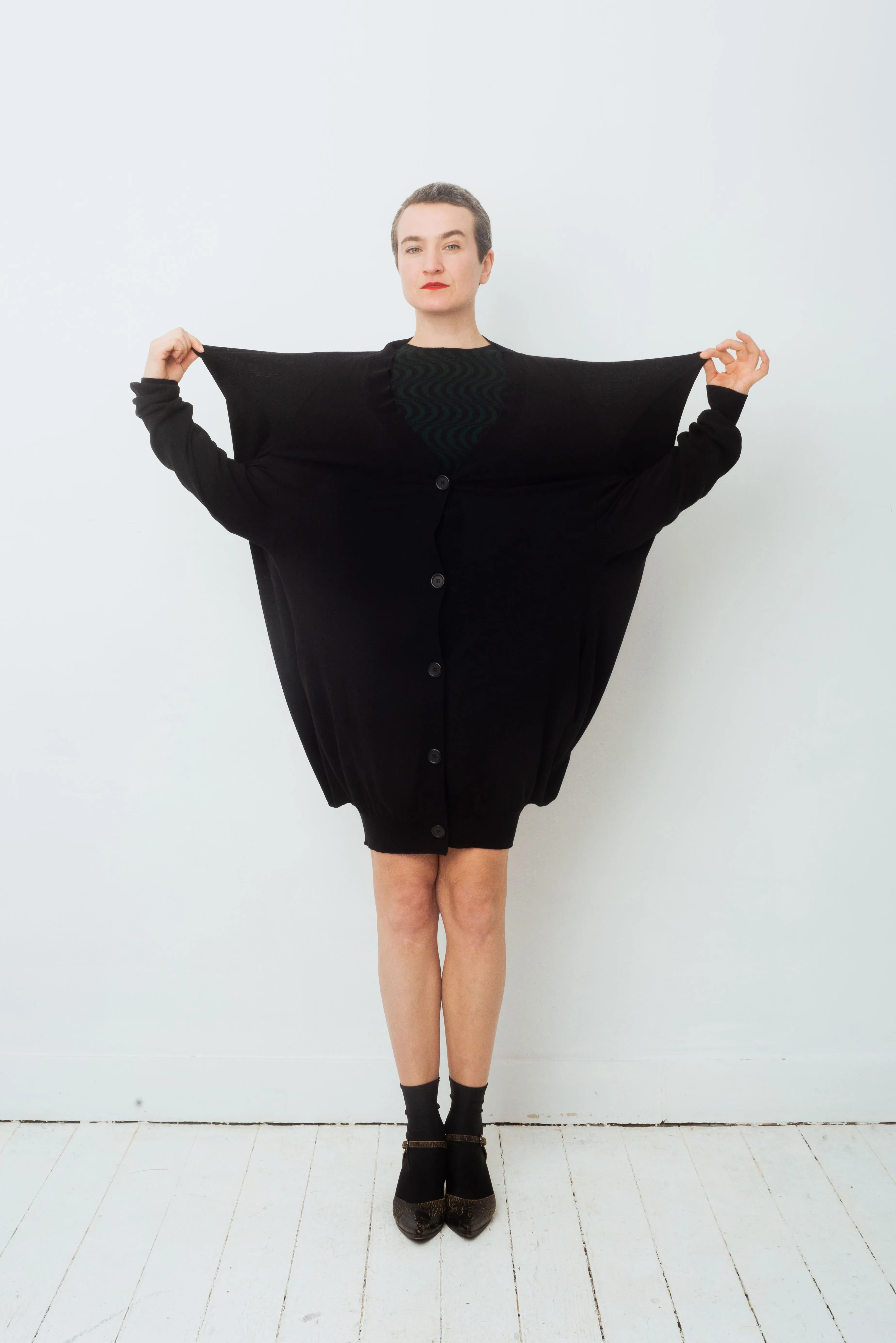 Martin Margiela line 0 square shaped black maxi cardigan