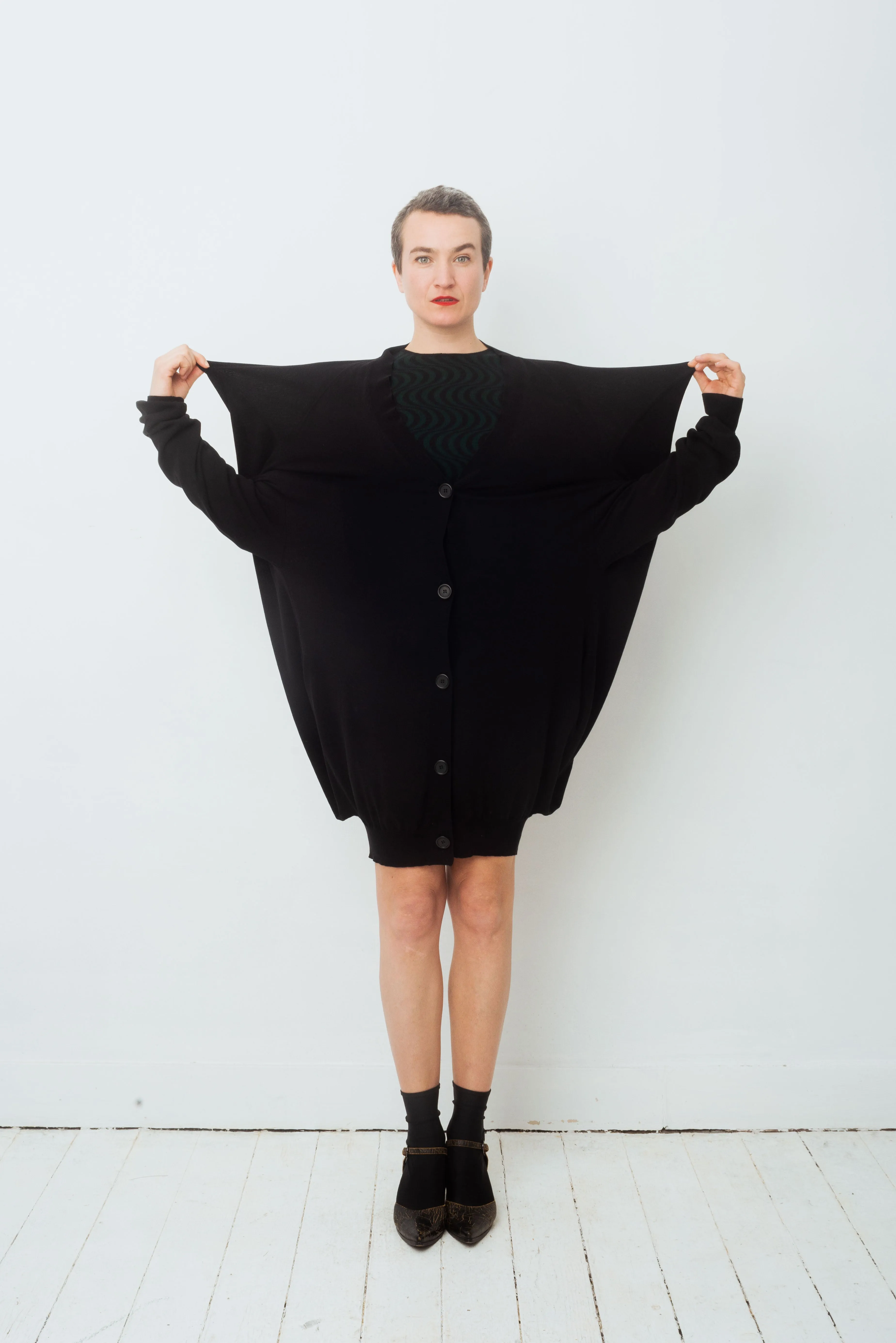 Martin Margiela line 0 square shaped black maxi cardigan