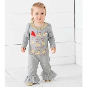 Mudpie Baby Gray Jingle Bells Reindeer Sleigh One Piece Outfit