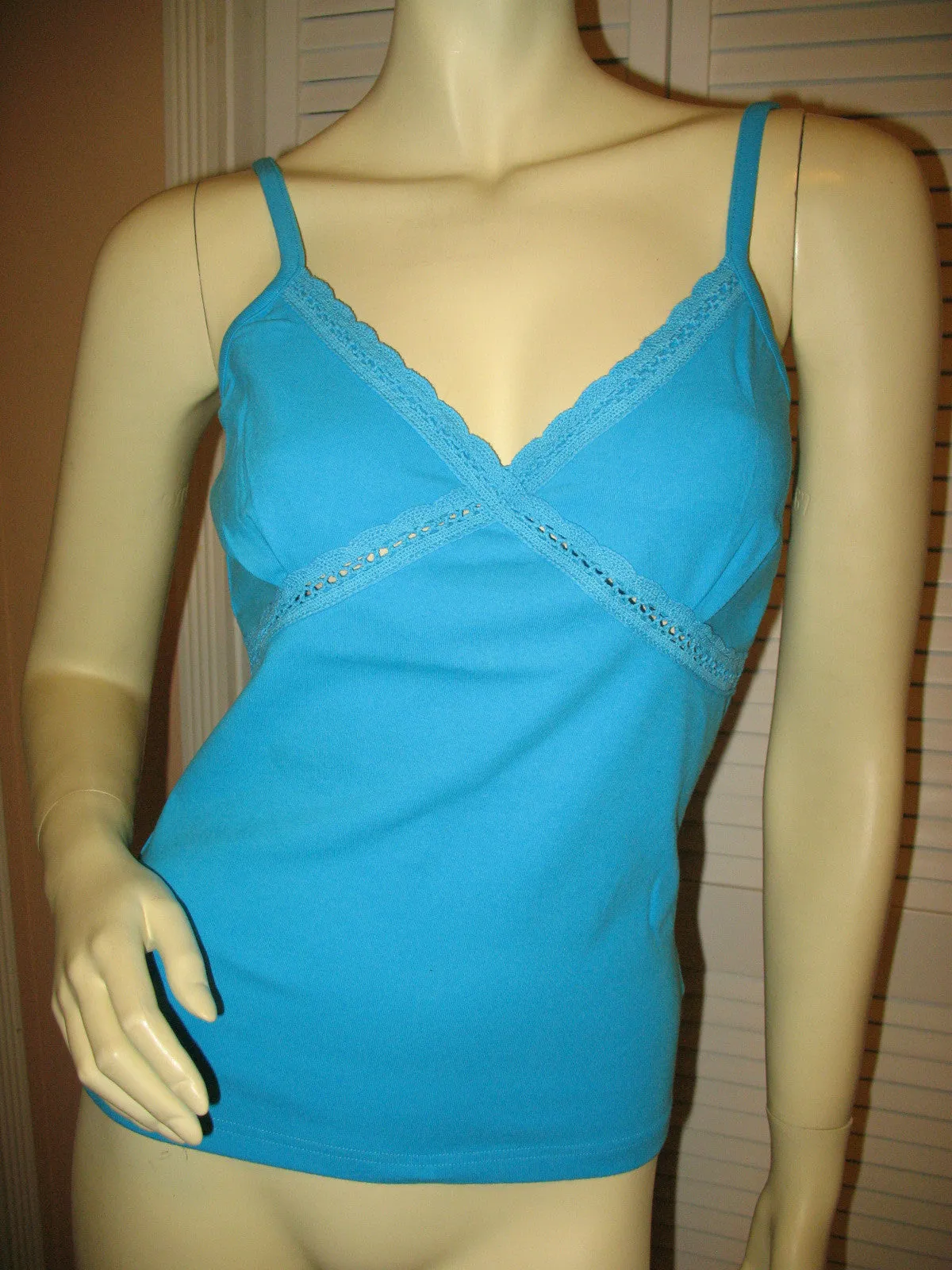 New Y2K 2000s Lace Tank Top Cami/Camisole Spaghetti V-Neck Blue Fairy Chic Femme