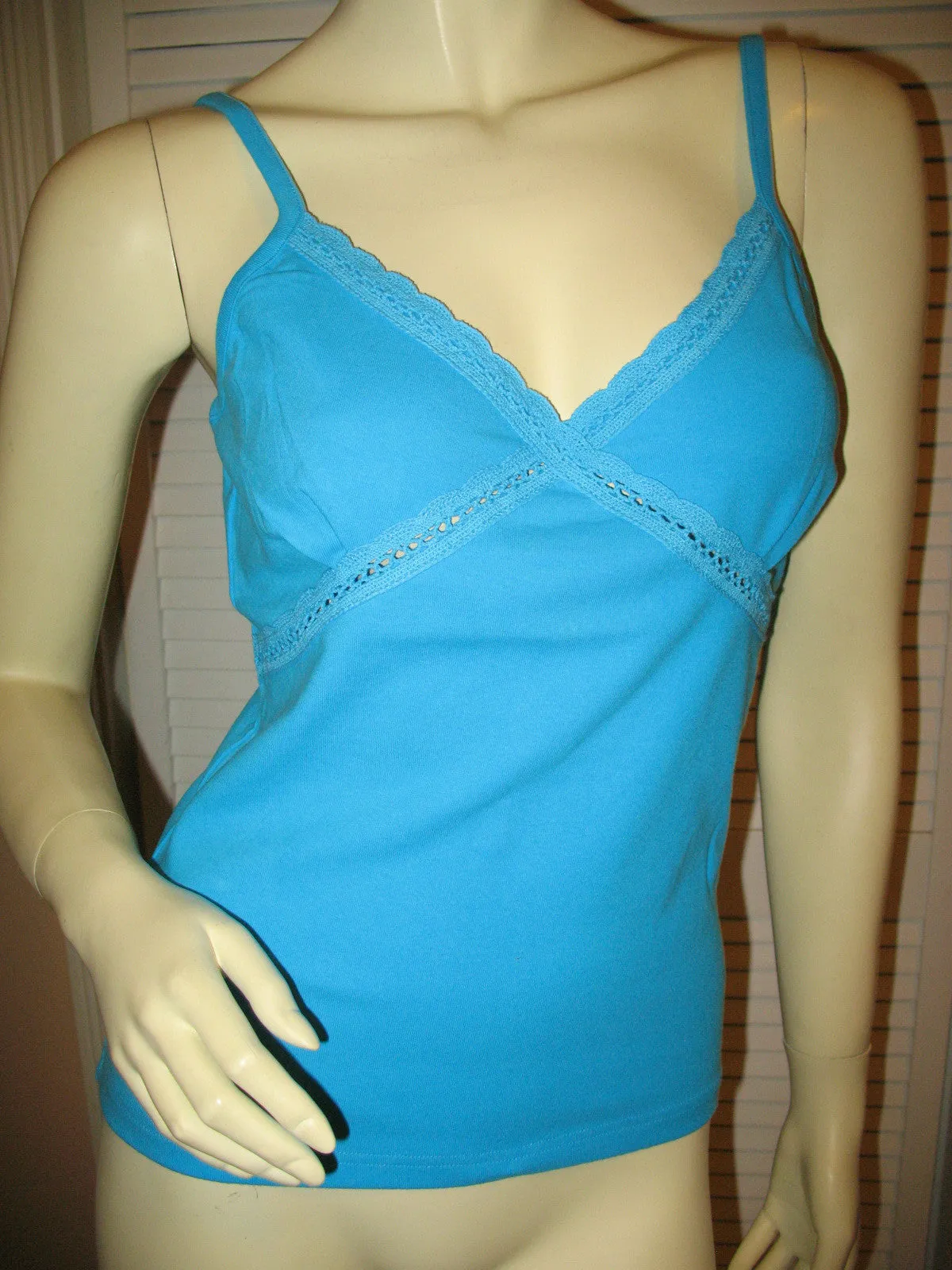 New Y2K 2000s Lace Tank Top Cami/Camisole Spaghetti V-Neck Blue Fairy Chic Femme