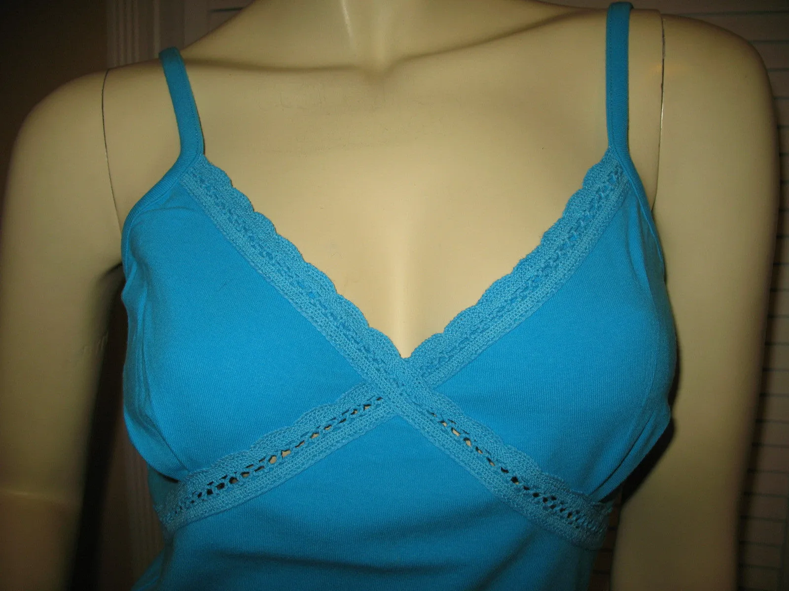 New Y2K 2000s Lace Tank Top Cami/Camisole Spaghetti V-Neck Blue Fairy Chic Femme