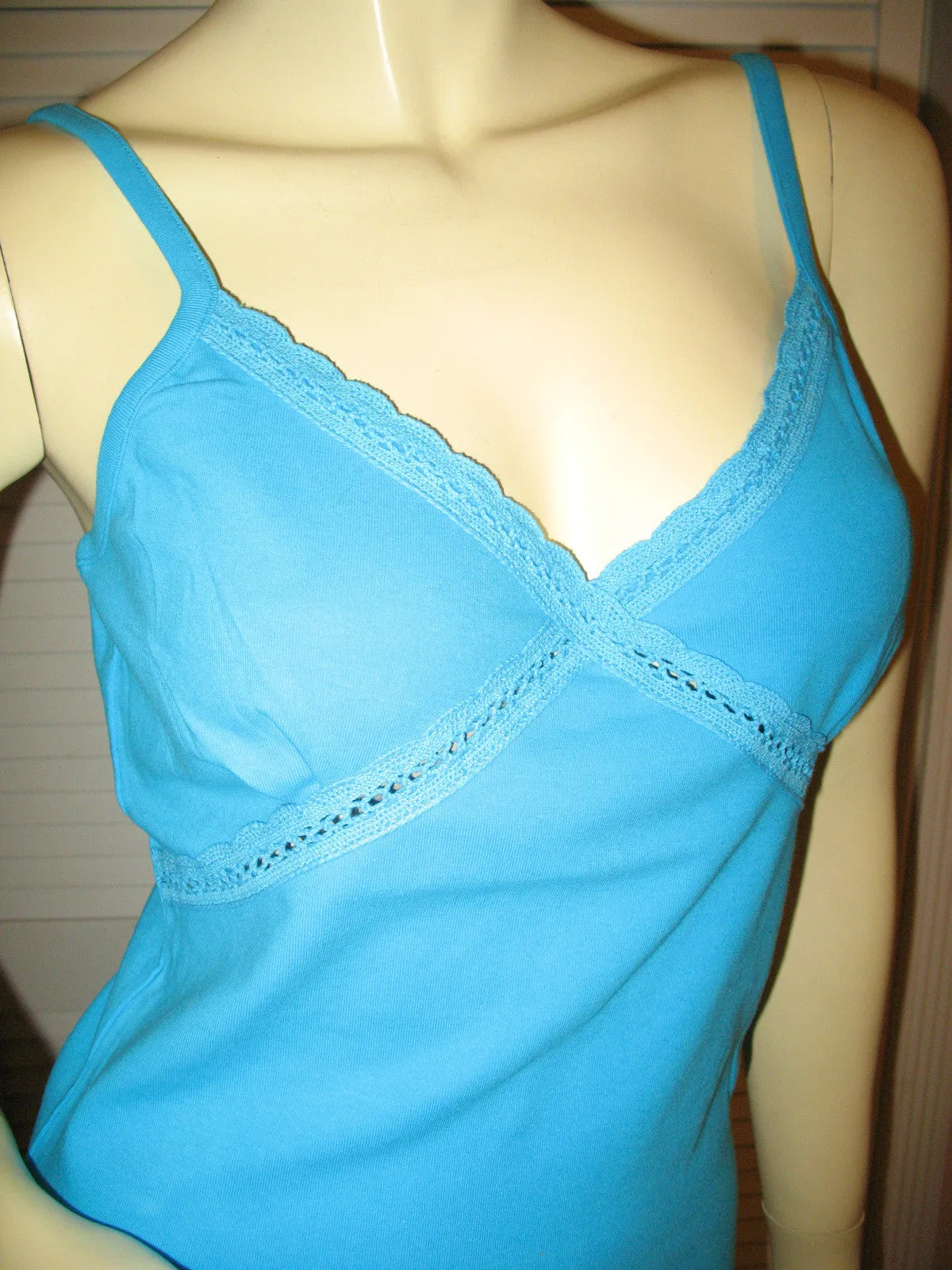 New Y2K 2000s Lace Tank Top Cami/Camisole Spaghetti V-Neck Blue Fairy Chic Femme
