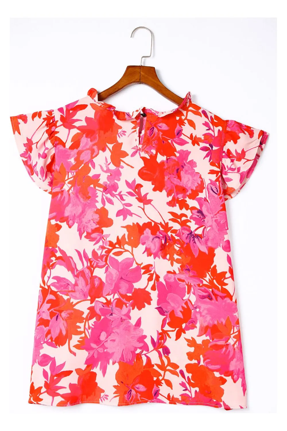 NicholesGifts Plus Size Women Floral Flutter Sleeve Round Neck Blouse