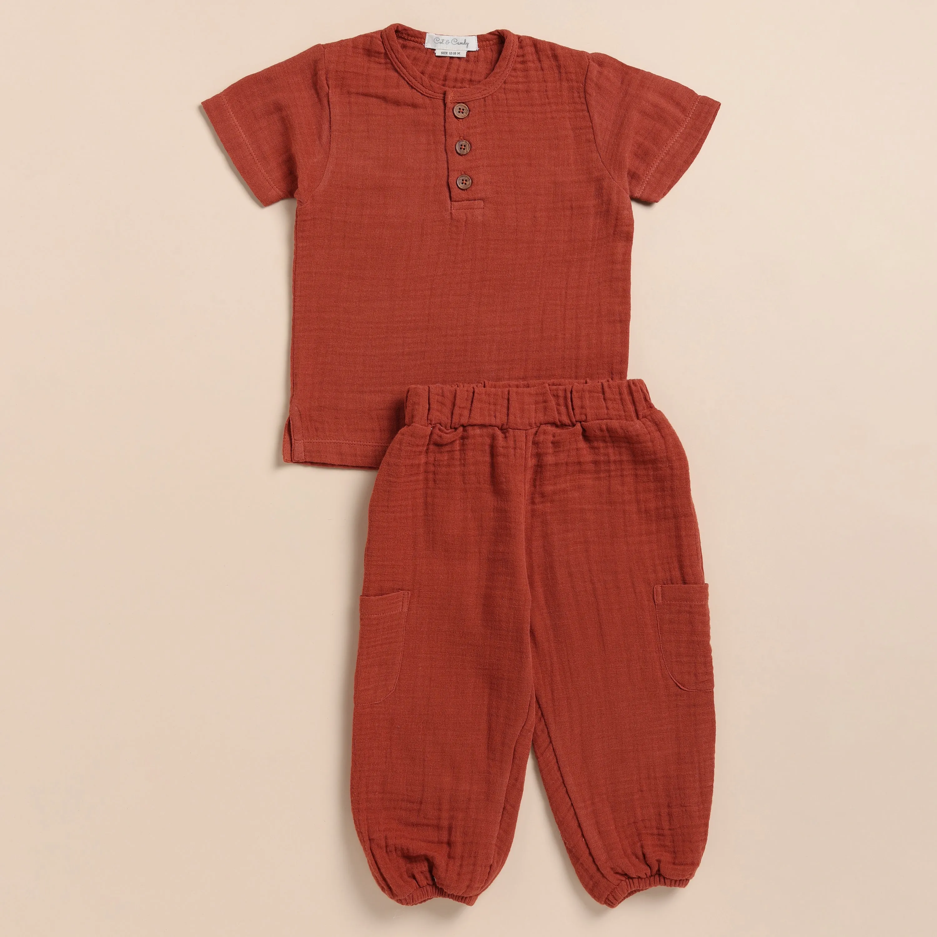 Picante Organic Muslin Short Sleeve Henley Tshirt With Lounge Pant Set