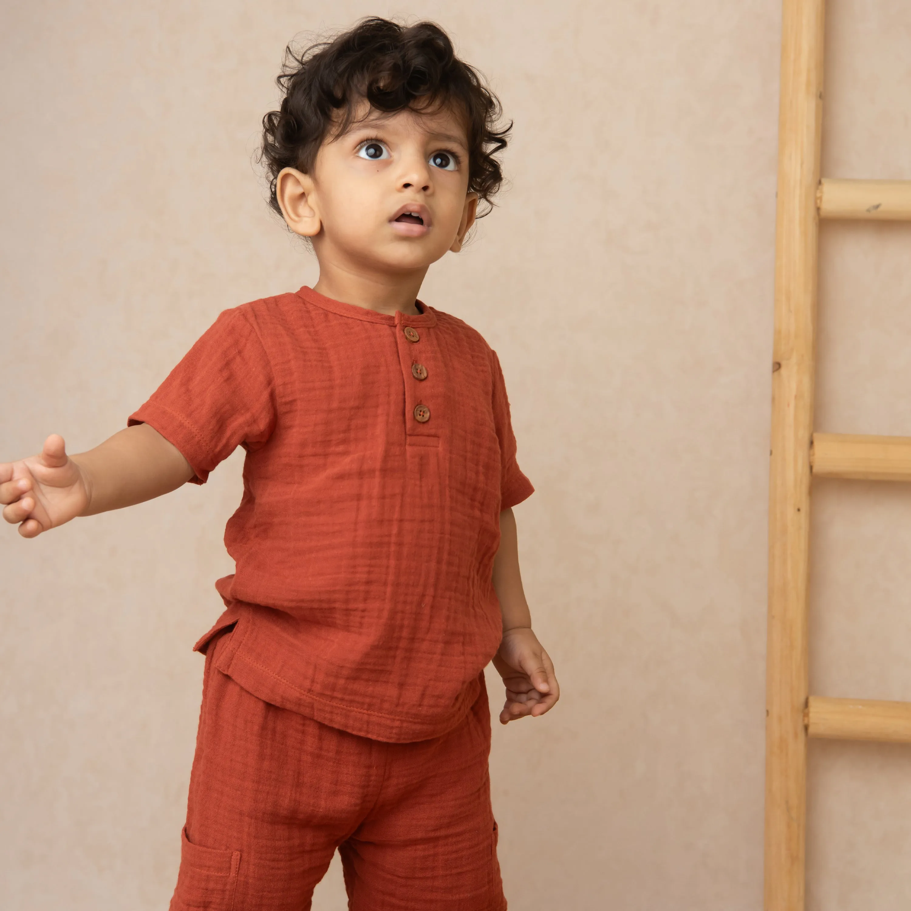 Picante Organic Muslin Short Sleeve Henley Tshirt With Lounge Pant Set
