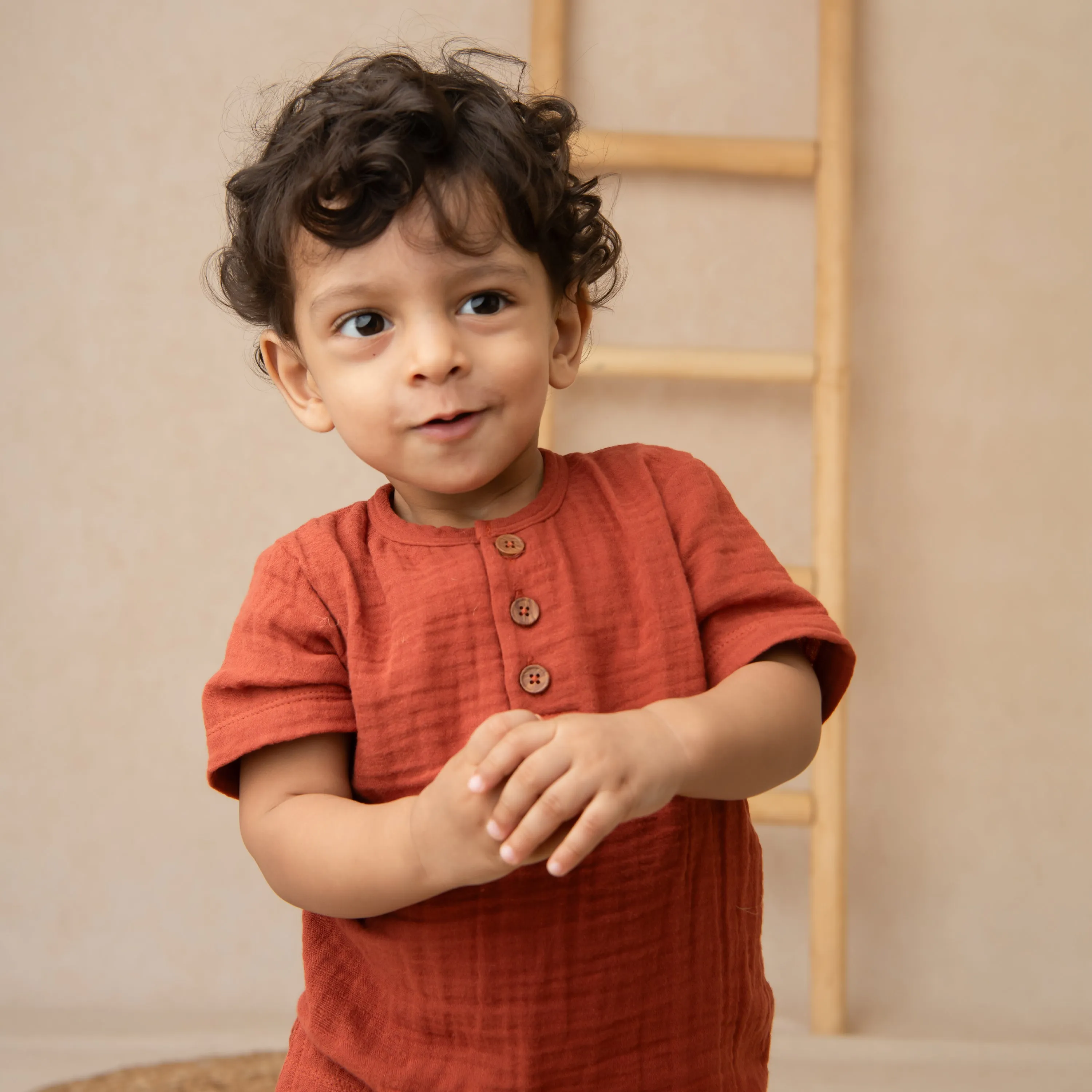 Picante Organic Muslin Short Sleeve Henley Tshirt With Lounge Pant Set